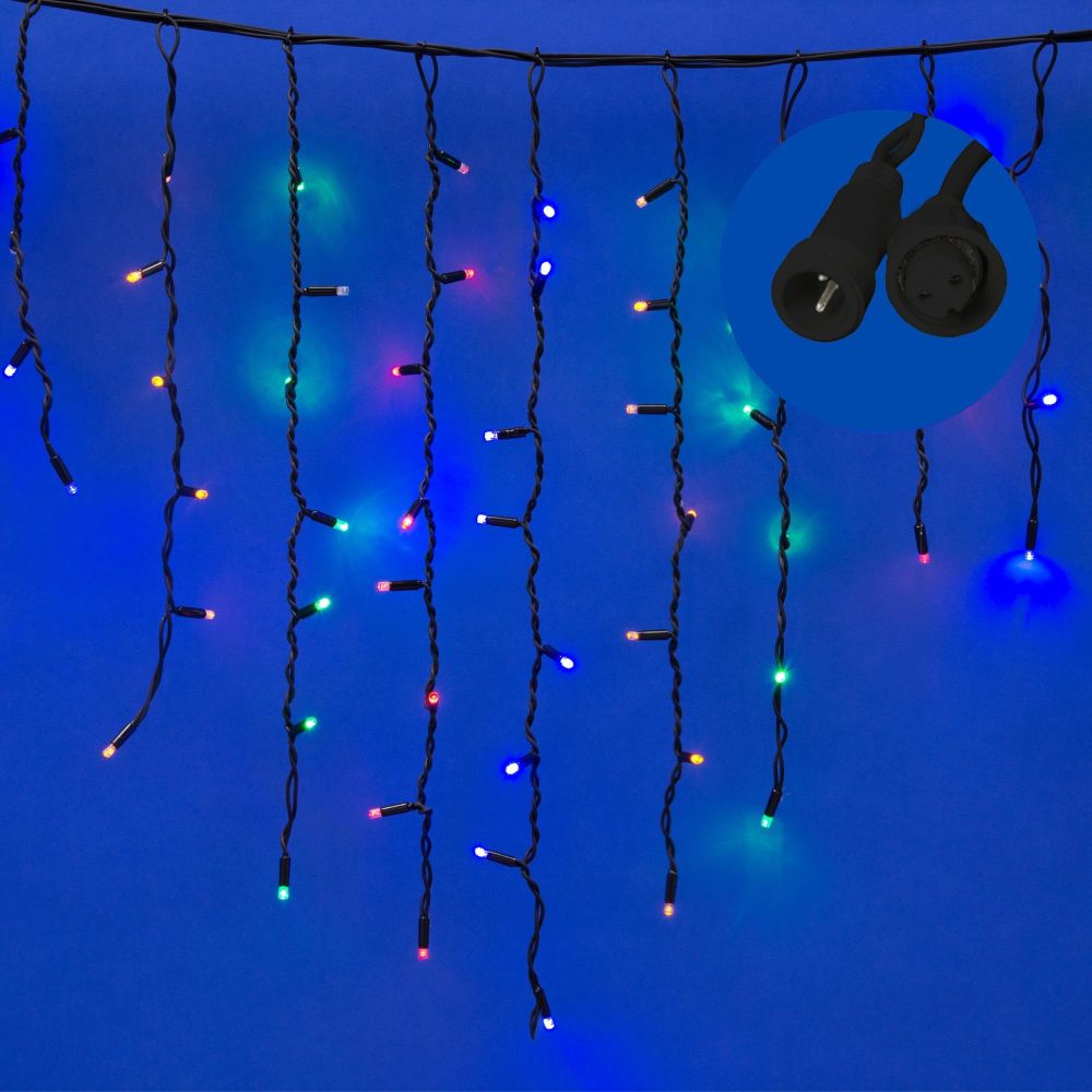 ULD-B3010-200-TBK MULTI IP67 Бахрома светодиодная с эффектом мерцания. 3м. Соединяемая. 200 светодиодов. Разноцветный свет. Провод черный. TM Uniel.