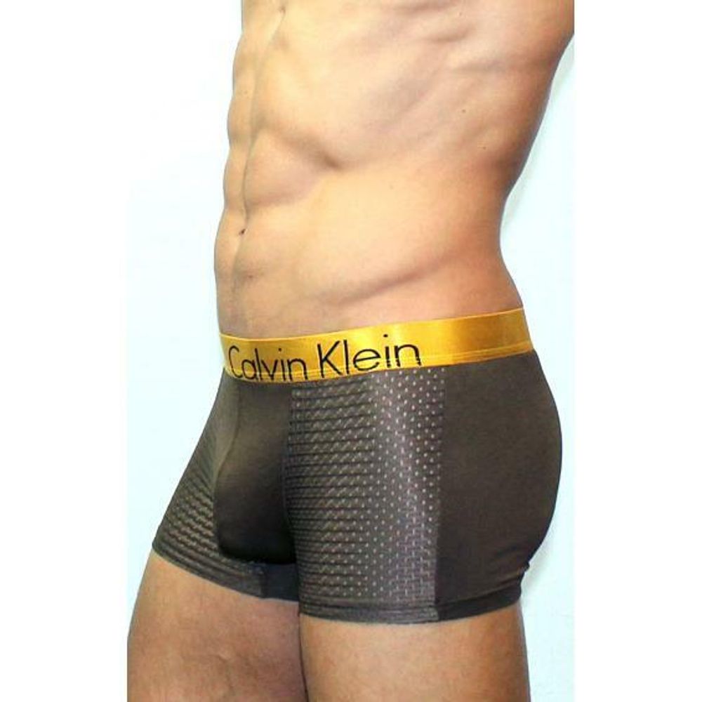 Мужские трусы боксеры серые с золотистой резинкой Calvin Klein Bold Trunks со вставкой