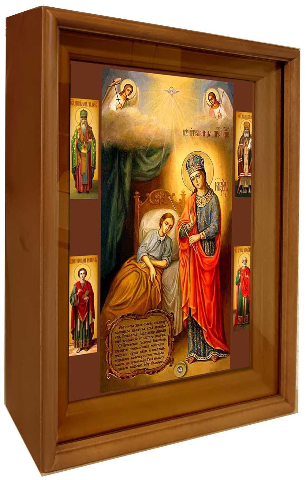Целительница. Икона на дереве с мощевиком.