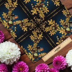 Ткань шифон желуди с листьями