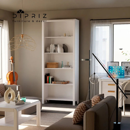 Книжный стеллаж деревянный 5 полок Мадейра 86х39х211 см из массива сосны, белый