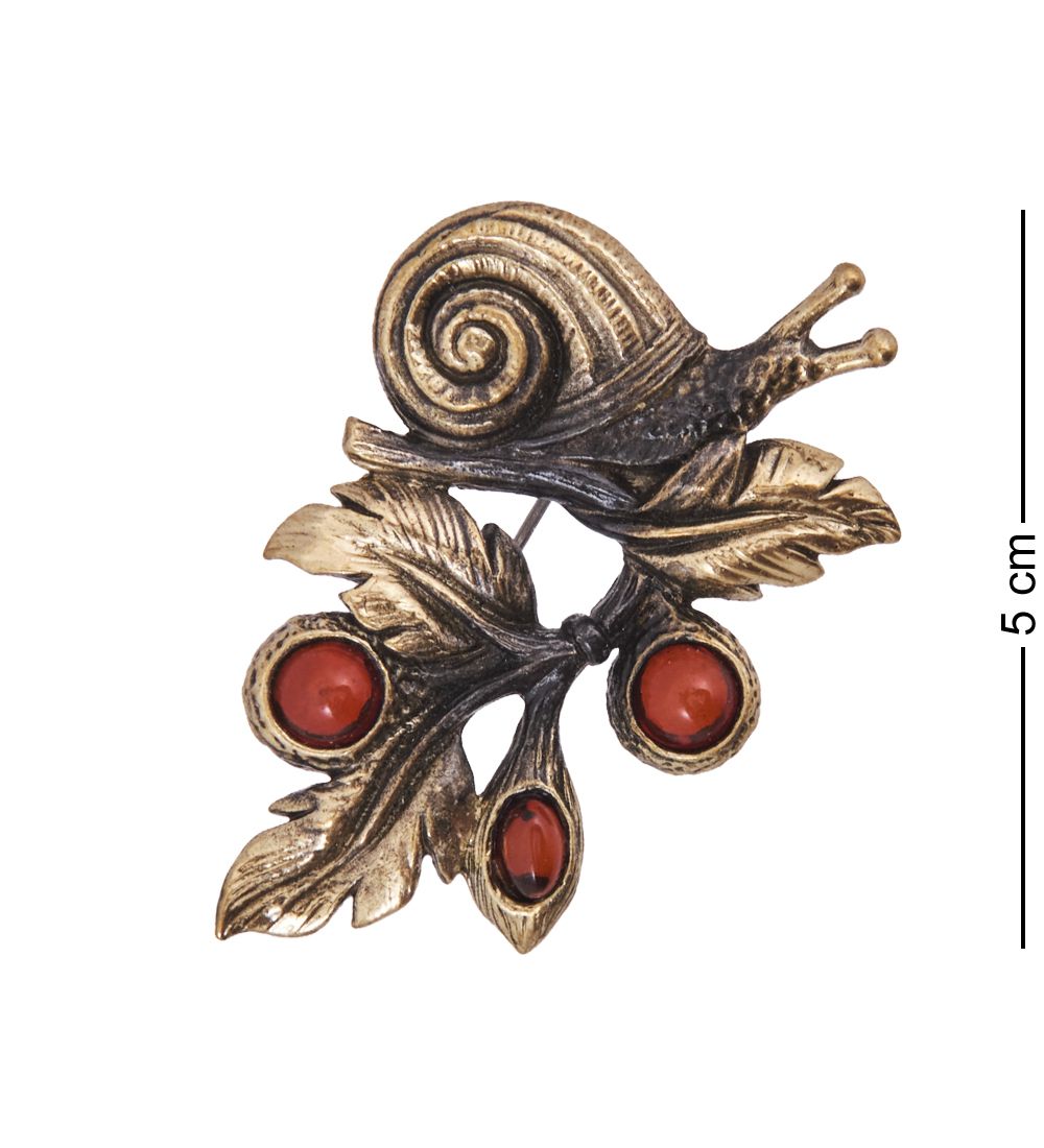 AM-4239 Брошь «Улитка Букетик» (латунь, янтарь)