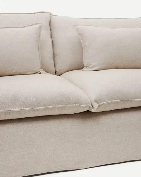 Anarela 3-местный диван со съемным чехлом и льняными подушками бежевого цвета 280 см