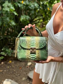 Сумка из кожи питона мульти зеленая BG-487