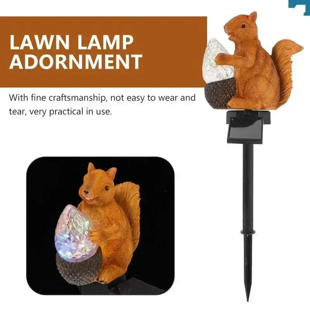 Садовый фонарь белка с орешком, украшение сада, для улицы, на солнечной батареи