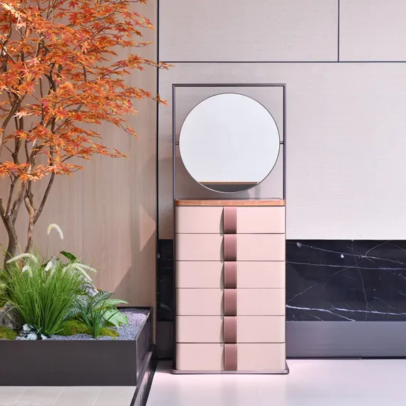 Комод с зеркалом 4542, 185х75 см, экокожа, шпон ореха