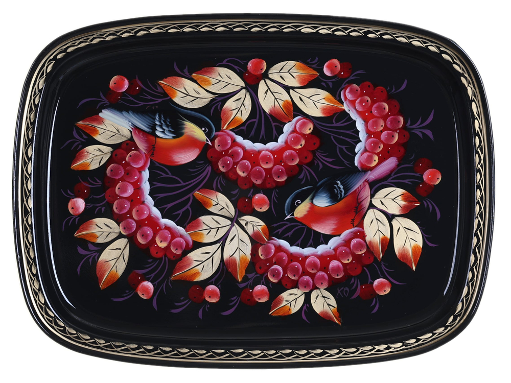 Жостовский поднос декоративный, размер 33х24 см (A12), металлический