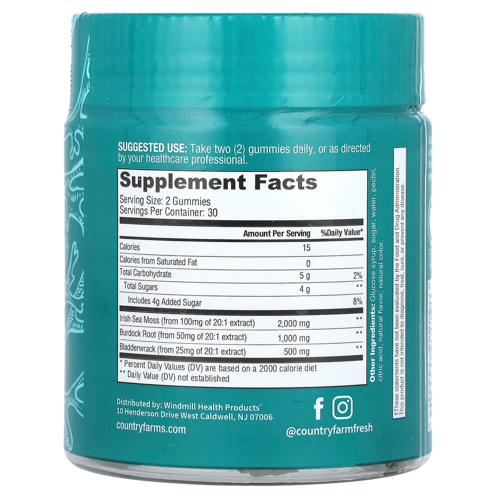 Country Farms, жевательные таблетки с ирландским морским мхом, со вкусом зеленого яблока, 60 шт.