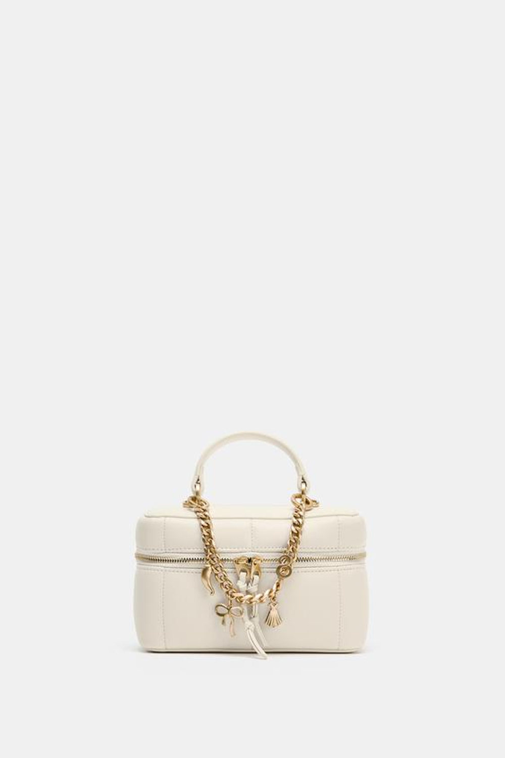 ZARA СУМКА-КЕЙС С ПОДВЕСКАМИ, ЭКРЮ