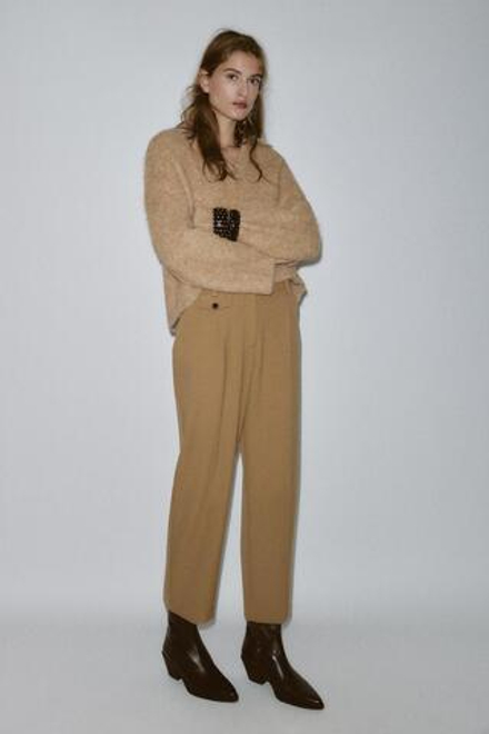 ZARA СВИТЕР ПОЛО ИЗ ВОРСИСТОГО ТРИКОТАЖА, РЫЖЕВАТО-КОРИЧНЕВЫЙ