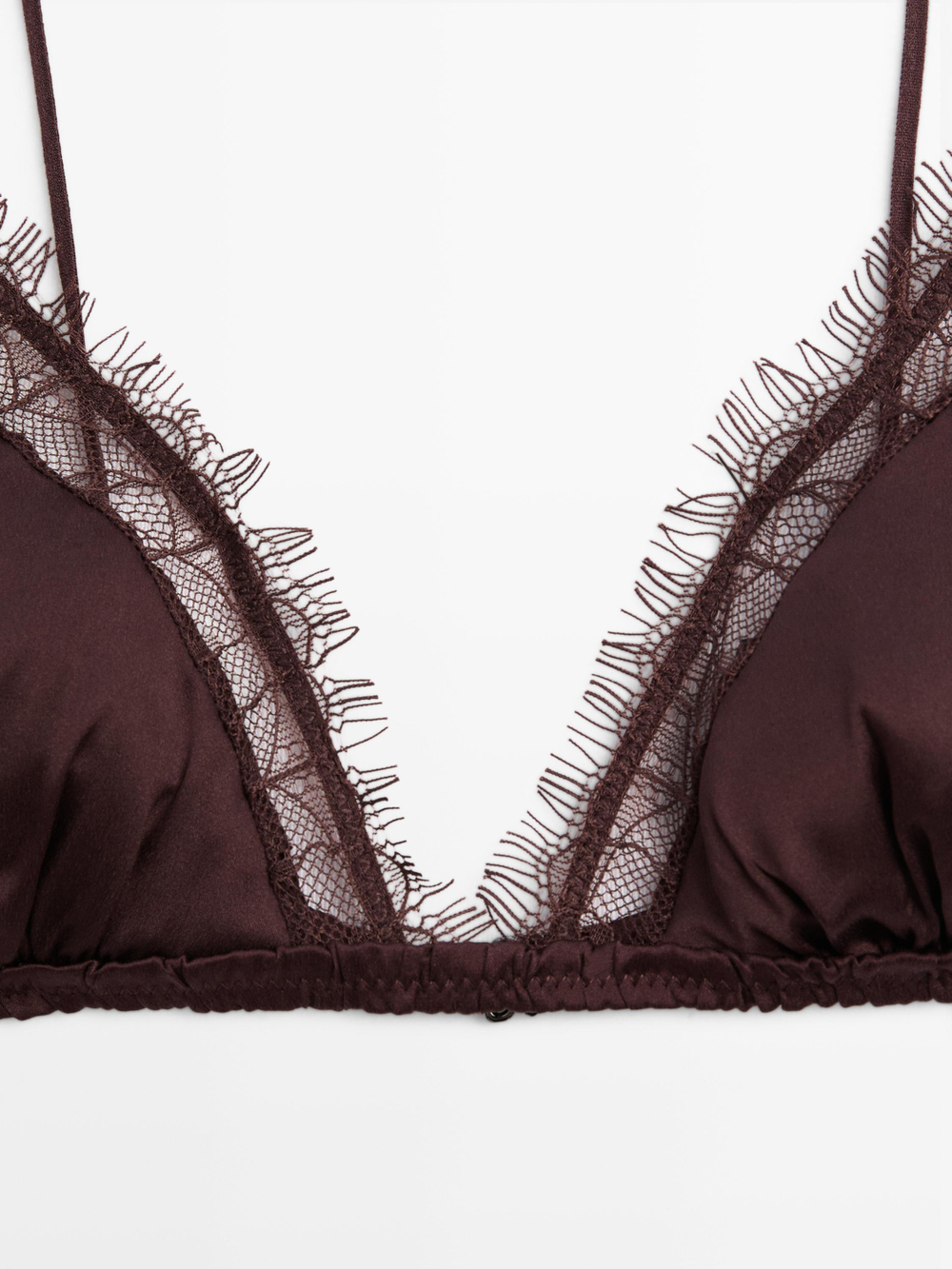 Massimo Dutti Бралетт с треугольными чашками из шелка и кружевом, коричневый