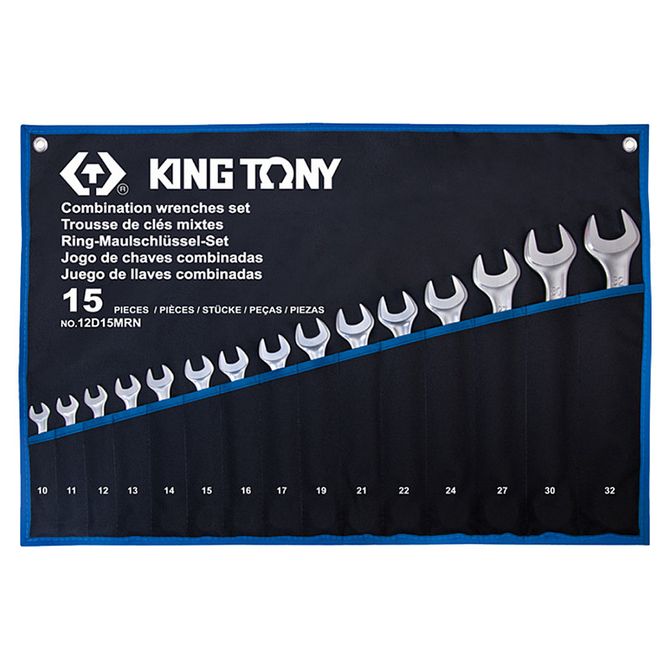 KING TONY (12D15MRN) Набор комбинированных ключей, 10-32 мм, чехол из теторона, 15 предметов