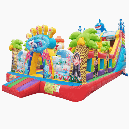 Коммерческий надувной батут с горкой «В гостях у моря» 9*5*5 м