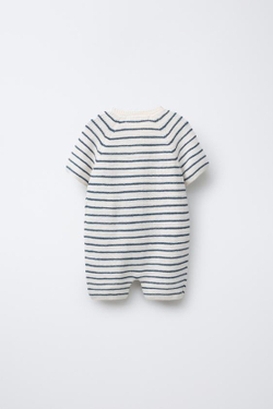 ZARA ТРИКОТАЖНЫЙ КОМБИНЕЗОН В ПОЛОСКУ, ЭКРЮ