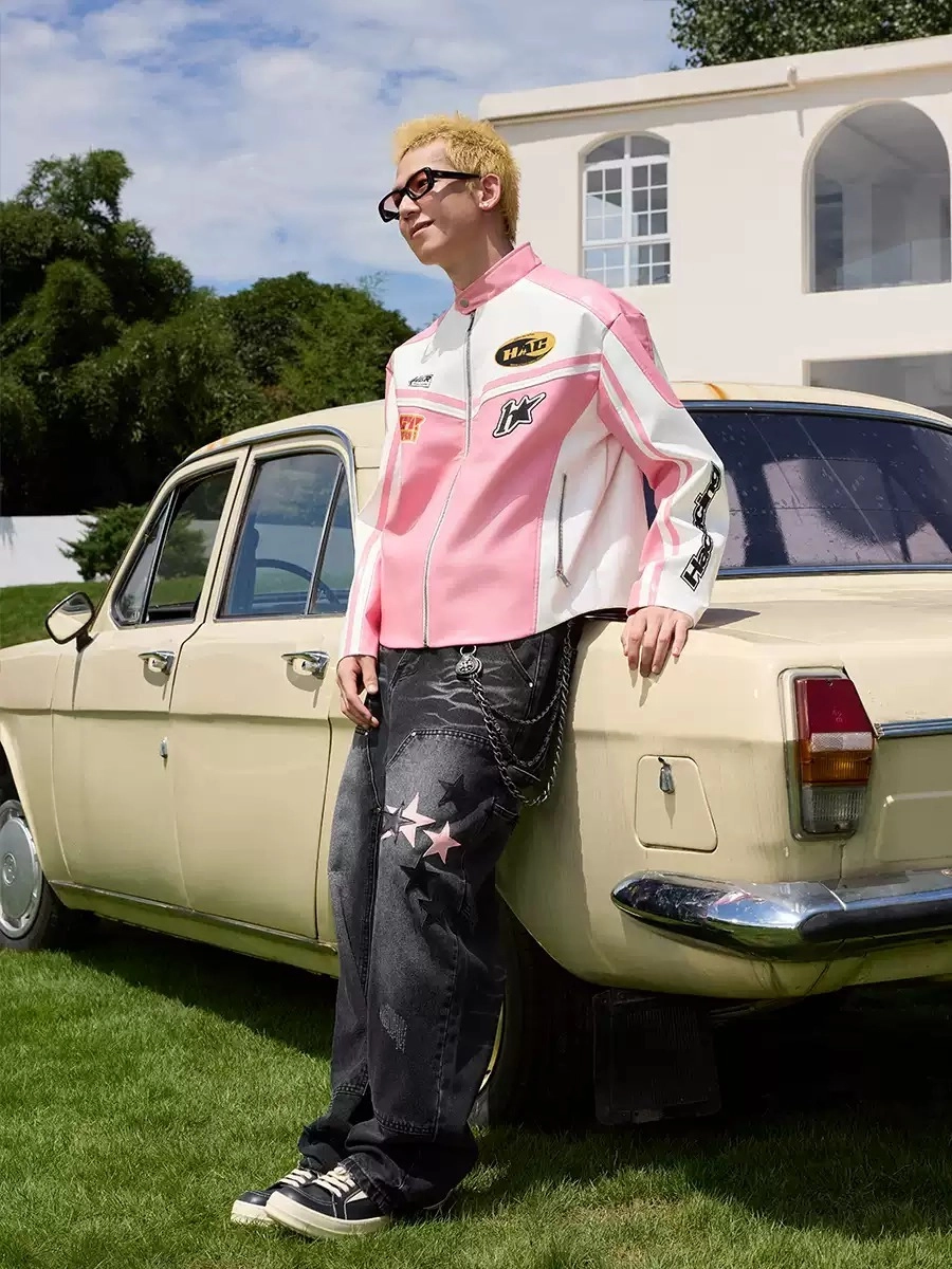 Кожаная куртка HARSHandCRUEL Pink Leather Racing Jacket
