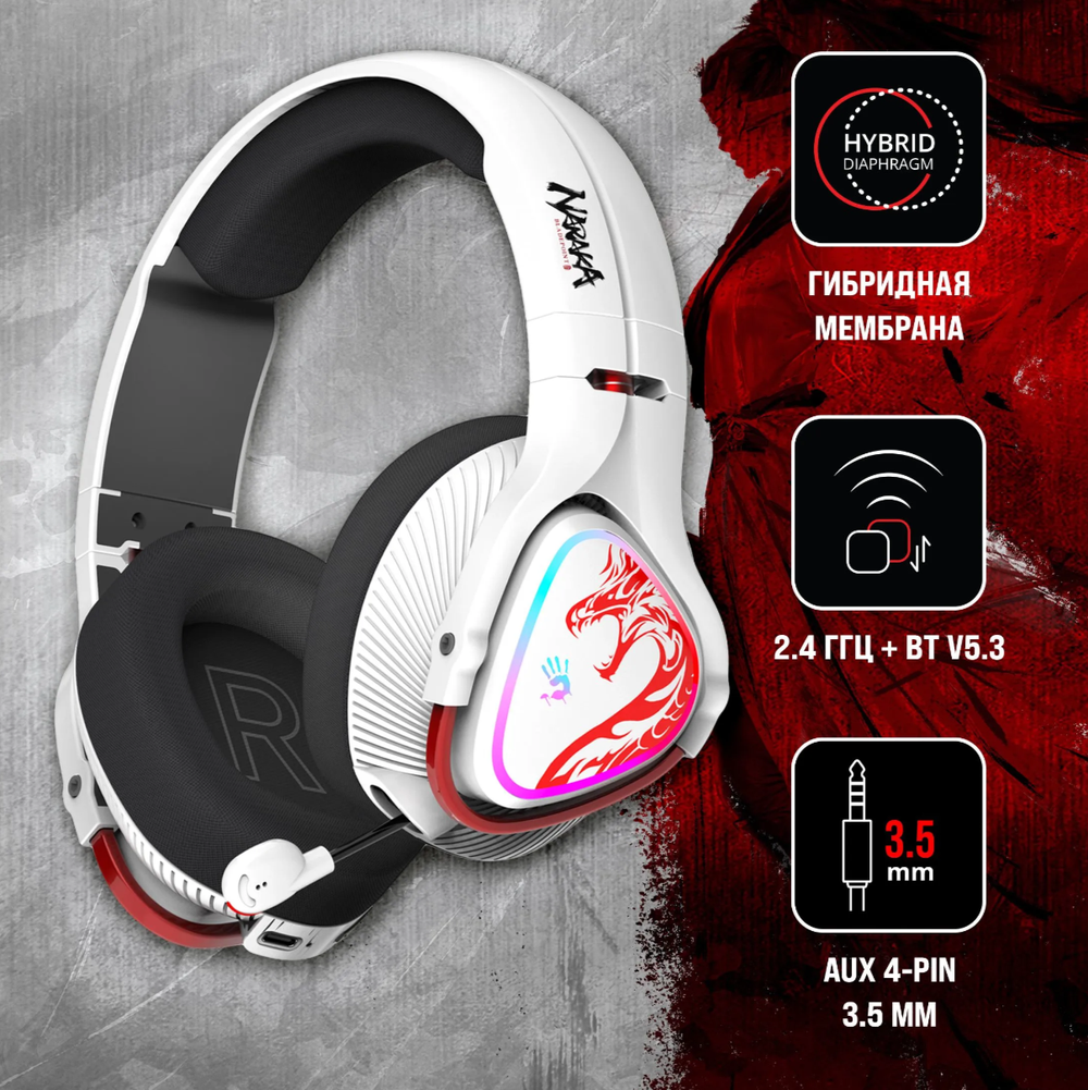 Игровые наушники A4Tech Bloody MR720 Naraka (White/Red, Wireless)