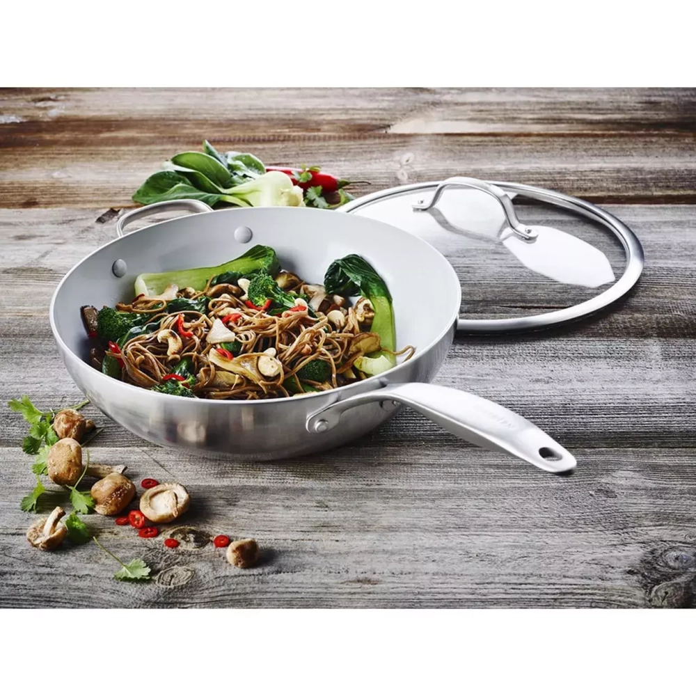 GreenPan - Вок Venice Pro с крышкой 30см 4,7л Evershine светло-серый / артикул   CC002258-001  / GTIN 885837017991