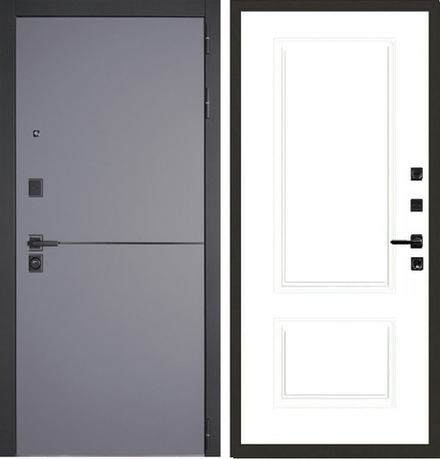 Входная дверь в квартиру Лекс Гранд Модерн Софт графит /  №55.1 Белый софт (белый матовый, без текстуры)