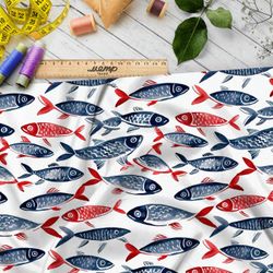 Ткань премиум таффета минималистичные рыбы