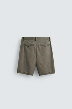 ZARA ШОРТЫ REGULAR FIT СО СКЛАДКАМИ, ЗЕЛЕНЫЙ
