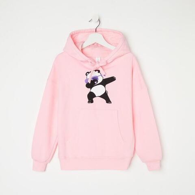 Толстовка для девочек футер с начёсом, розовый/панда, р.122 7430507 (RADI)