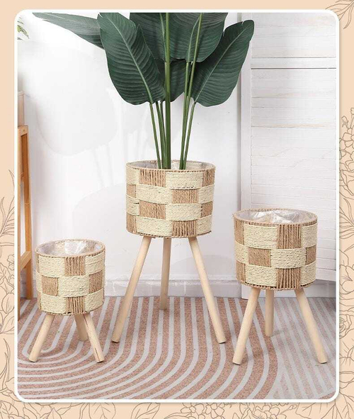 Плетёные кашпо на ножках (набор из 3-х кашпо)