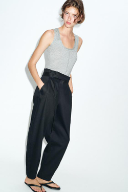 ZARA БРЮКИ PAPERBAG С РЕМНЕМ, ЦВЕТ НОЧНОГО НЕБА