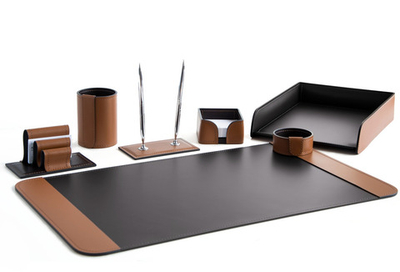 Набор на стол 7 предметов, кожа натуральная, цвет табак/шоколад №59