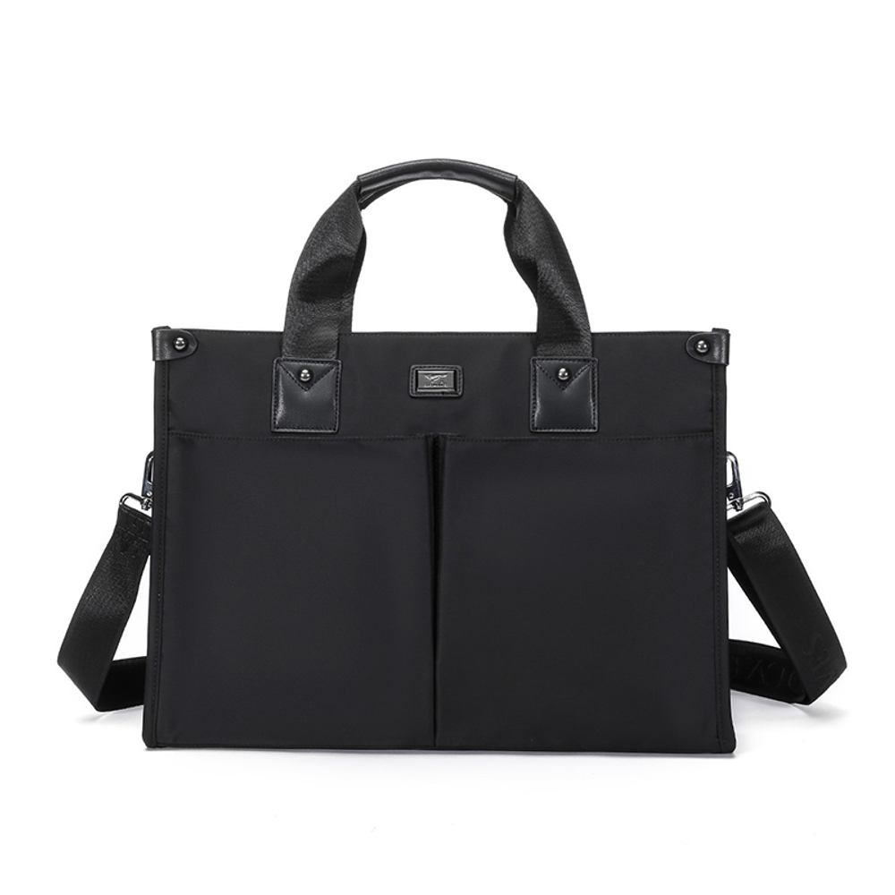 SEPTWOLVES Fabric+Artificial Leather Briefcase, Shoulder Bag, Laptop Bag Medium Unisex Black