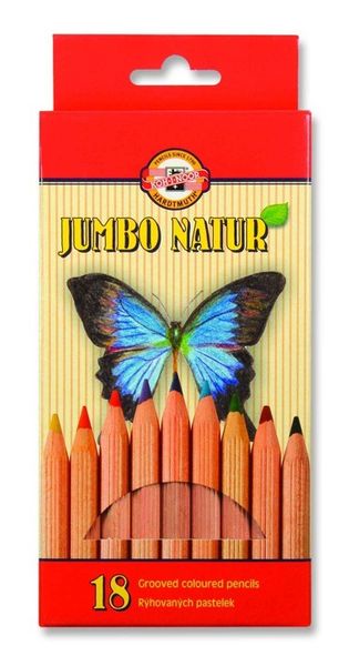 Карандаши цветные неокрашенный корпус jumbo NATUR 2173, 18 цветов