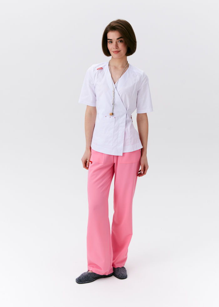 Топ с запахом медицинский женский Йошо, белый хлопок