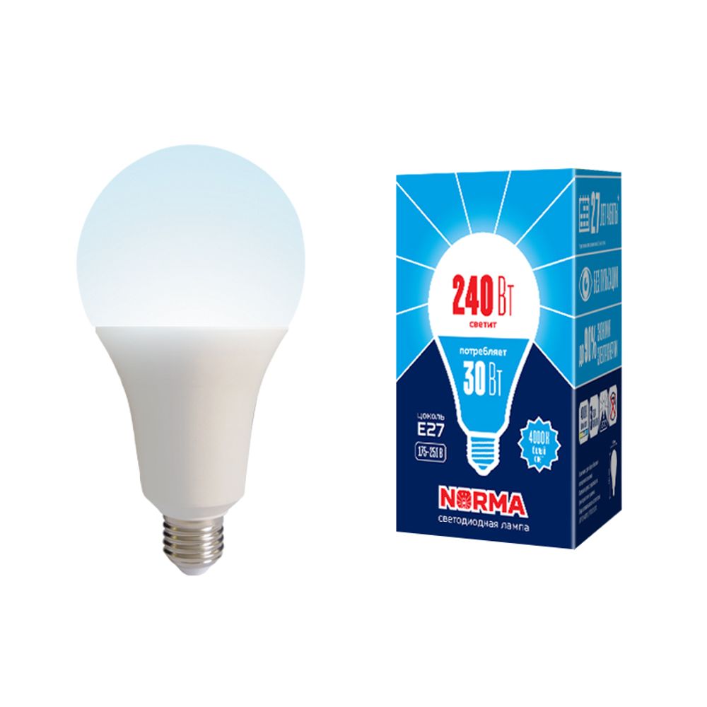 LED-A95-30W/4000K/E27/FR/NR Лампа светодиодная. Форма A, матовая. Серия Norma. Белый свет (4000K). Картон. ТМ Volpe