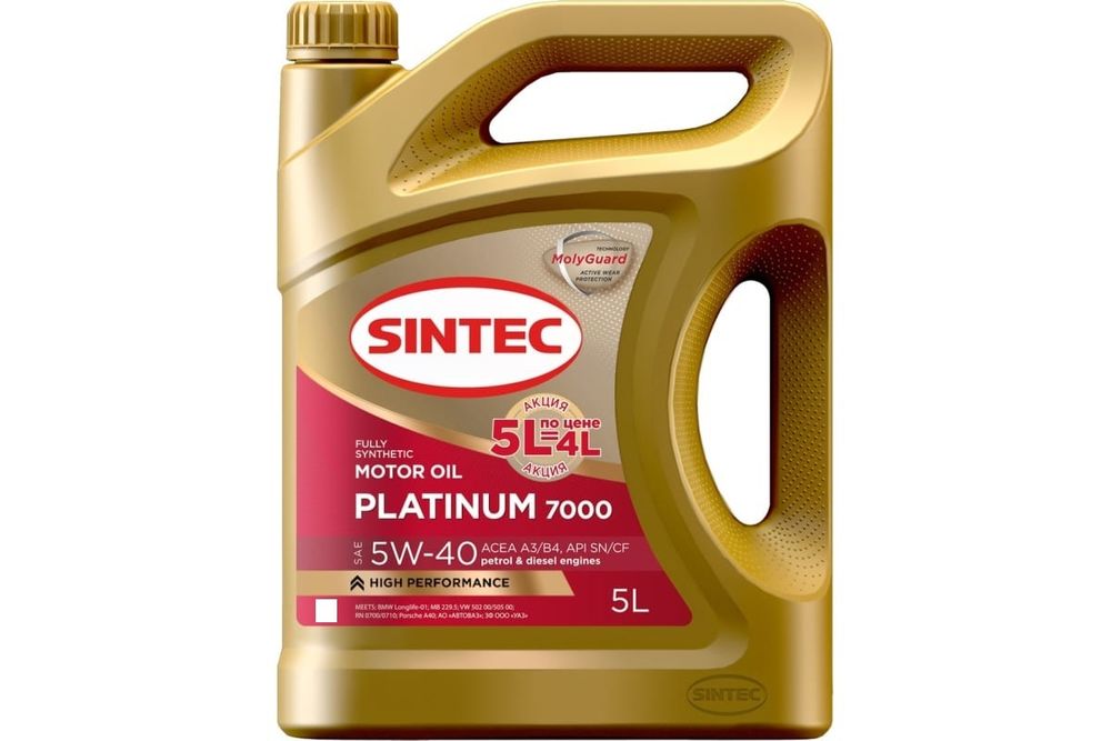 Масло Sintec Platinum 7000 5W40 SN/CF A3/B4 (5л) синтетика