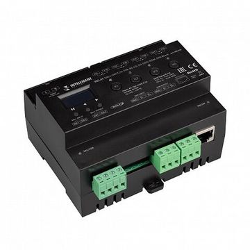 4-канальный релейный модуль с управлением по DALI/DMX512 050430 черный DALI-SWITCH-708-82-4G-D2-DRO-RDM-DIN Black (230V, 4x10A, DMX512) INTELLIGENT Arlight