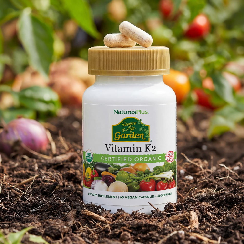 NaturesPlus, Source of Life® Garden, витамин K2, 60 веганских капсул