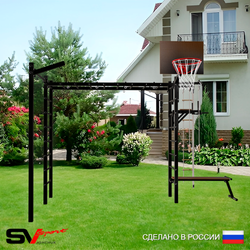 Уличная шведская стенка Sv Sport рукоход с комплектом турник прямой У5103К (Турник/Брусья/Скамья/Щит баскет/Кронш бокс/Канат/кольца/лестница)