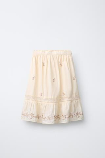 ZARA ЮБКА МИДИ С ВЫШИВКОЙ, ЭКРЮ