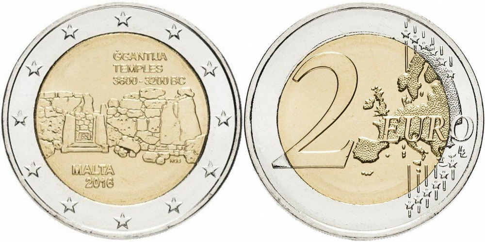 Мальта 2 евро 2016 Доисторические места Мальты - Джгантия UNC