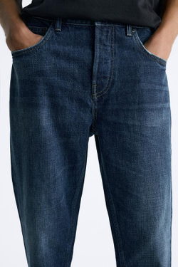ZARA ДЖИНСЫ SLIM CROPPED-FIT, СИНИЙ