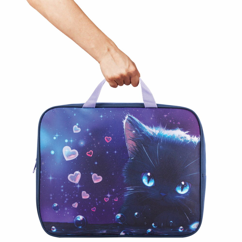Папка на молнии с ручками BRAUBERG А4, 1 отделение, полиэстер, 80мм, Anime cat, 272174