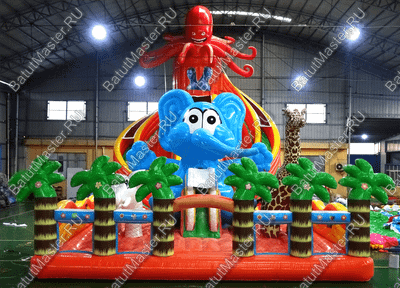 Коммерческий надувной батут "Слоны и жираф" 18*9*8,5 м