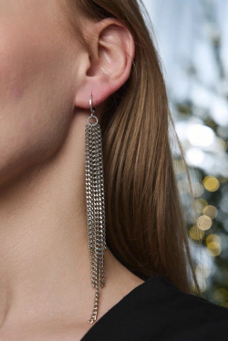 Серьги длинные цепочки на замке левербек, серебряные с алмазными гранями