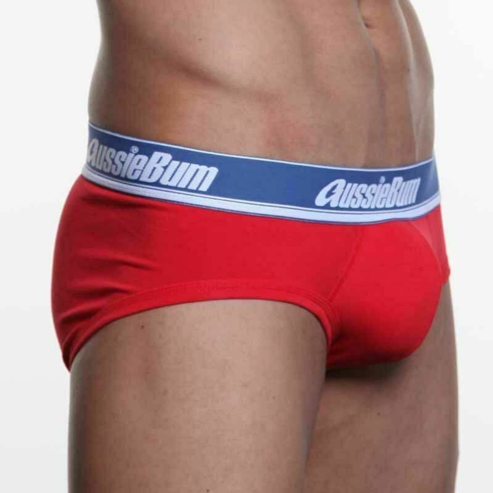 Мужские трусы брифы красные с синей резинкой AussieBum Brief AB00062