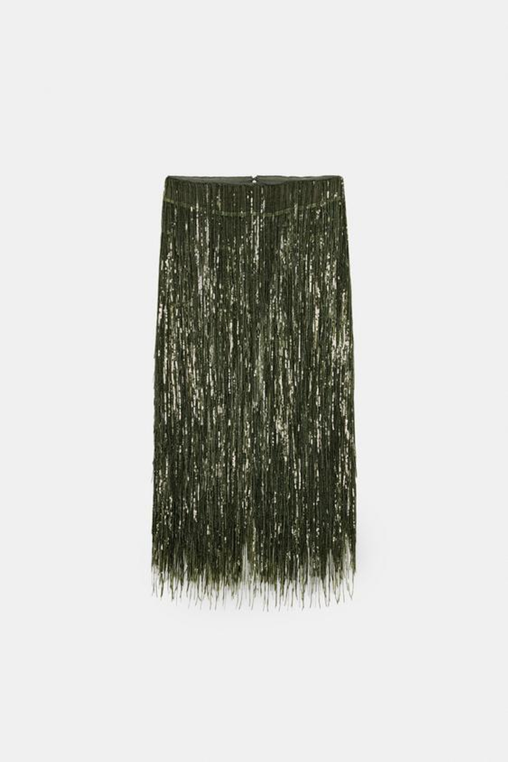 ZARA ЮБКА С БАХРОМОЙ И ПАЙЕТКАМИ ZW COLLECTION LIMITED EDITION, ЗЕЛЕНЫЙ