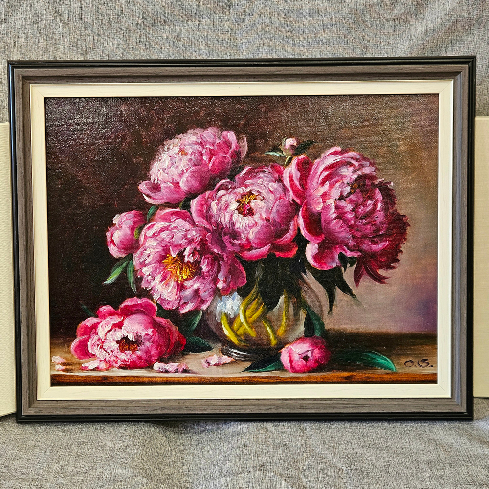 Картина "Ярко-розовые пионы" 30х40