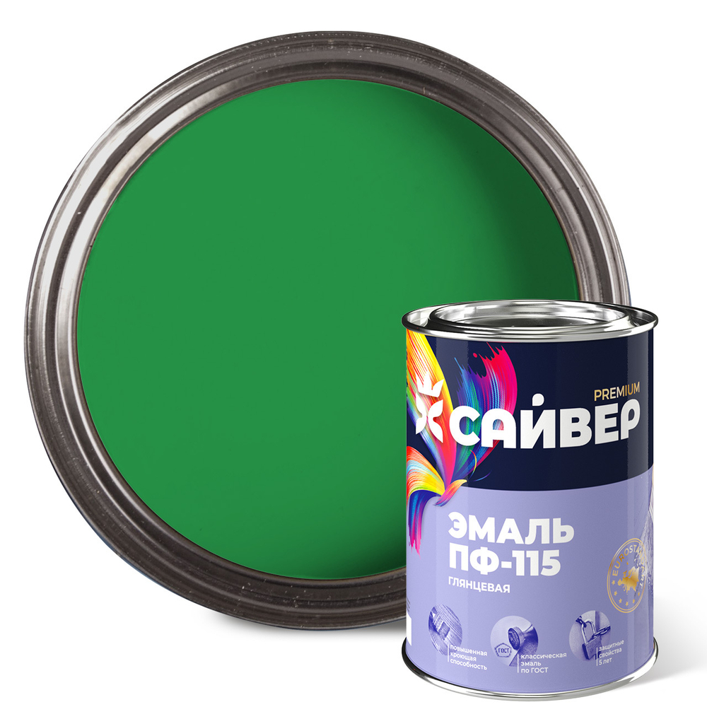 САЙВЕР  Эмаль ПФ-115 Ярко-зеленая 0,8кг ГОСТ 6465-76