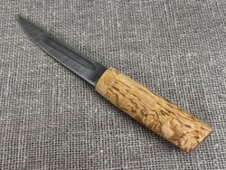 Шкуросъемный нож "Якут", Дамасская сталь, рукоять карельская берёза