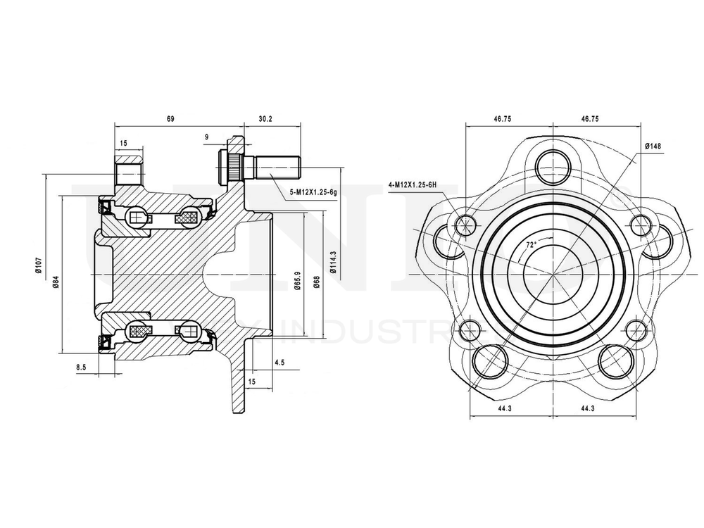 Ступица задняя (с ABS) UNIO HUB-20049