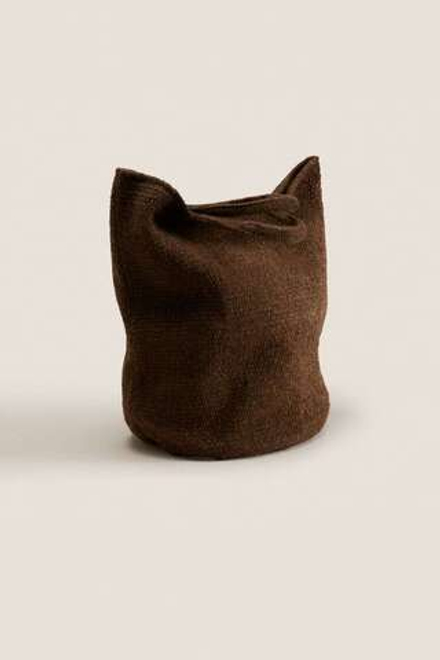 ZARA HOME БОЛЬШАЯ ШЕРСТЯНАЯ СУМКА, КОРИЧНЕВЫЙ