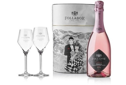 Игристое вино Follador Laelia Prosecco Treviso Rose Brut Millesimato 0,75 л. + 2 Glass Hat Box